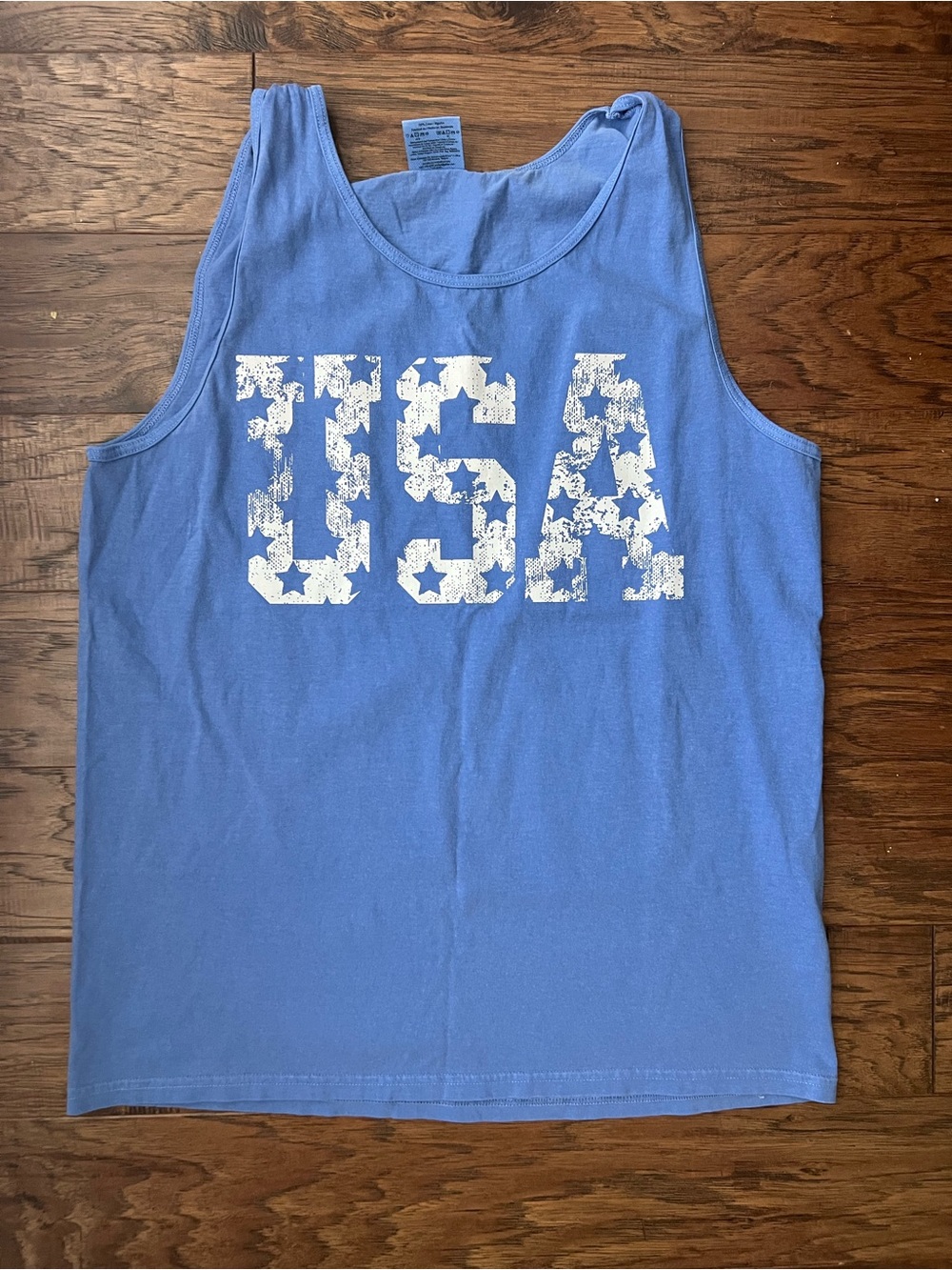 NEW Comfort Colors Men's Blue Tank Top with White USA Graphic